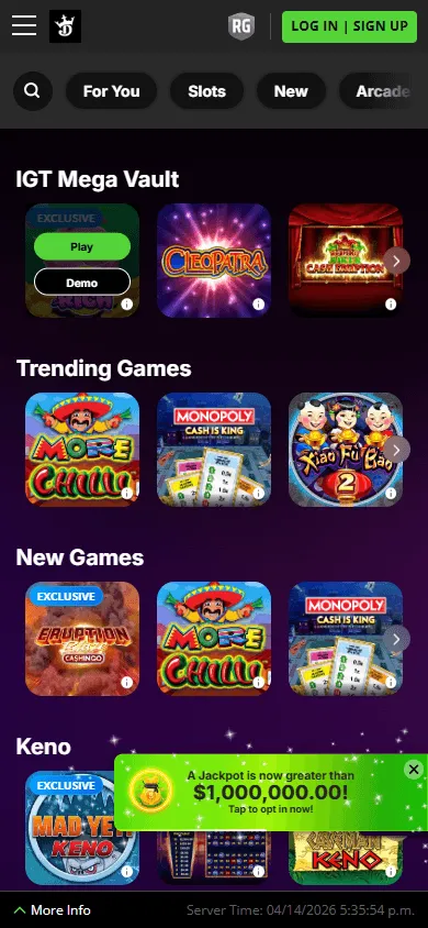 DraftKings Casino mobile games area with casino categories